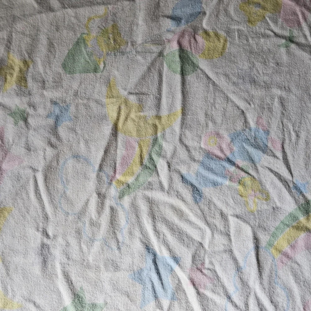 VTG 1980s Beacon pastel flannel baby receiving blanket soft print rainbow stars
